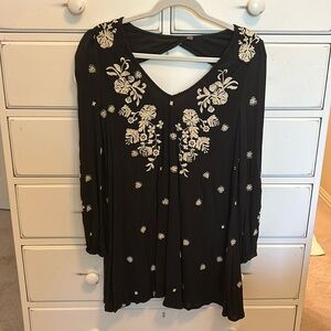 Free People embroidered matte black dress